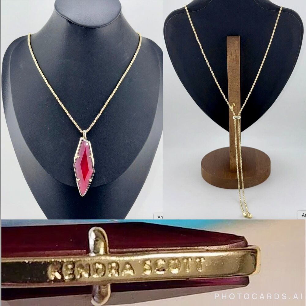 NWOT Kendra Scott Damon Gold Necklace Maroon Jade - Picture 4 of 16